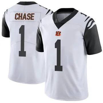 Men's Ja'Marr Chase Cincinnati Bengals Limited White Color Rush Vapor Untouchable Jersey